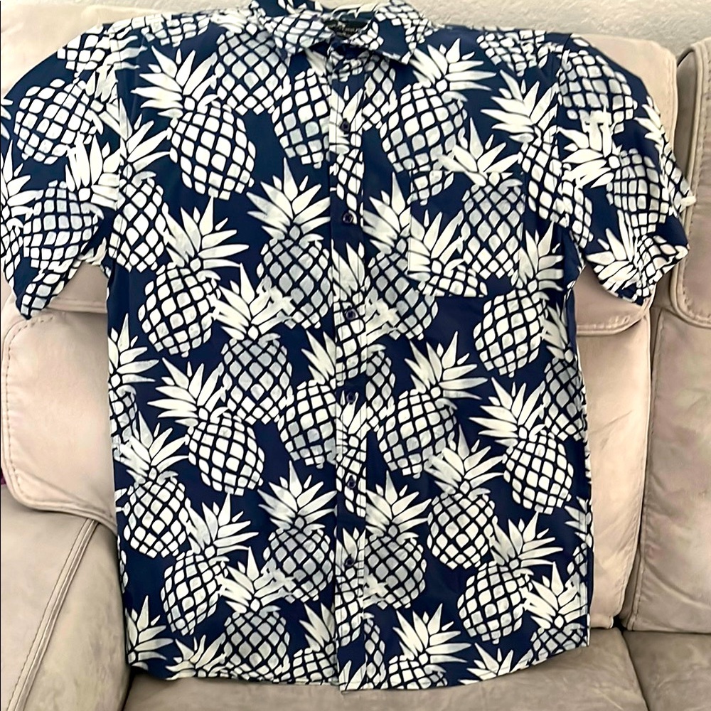 Navy Pineapple Print Men's Shirt